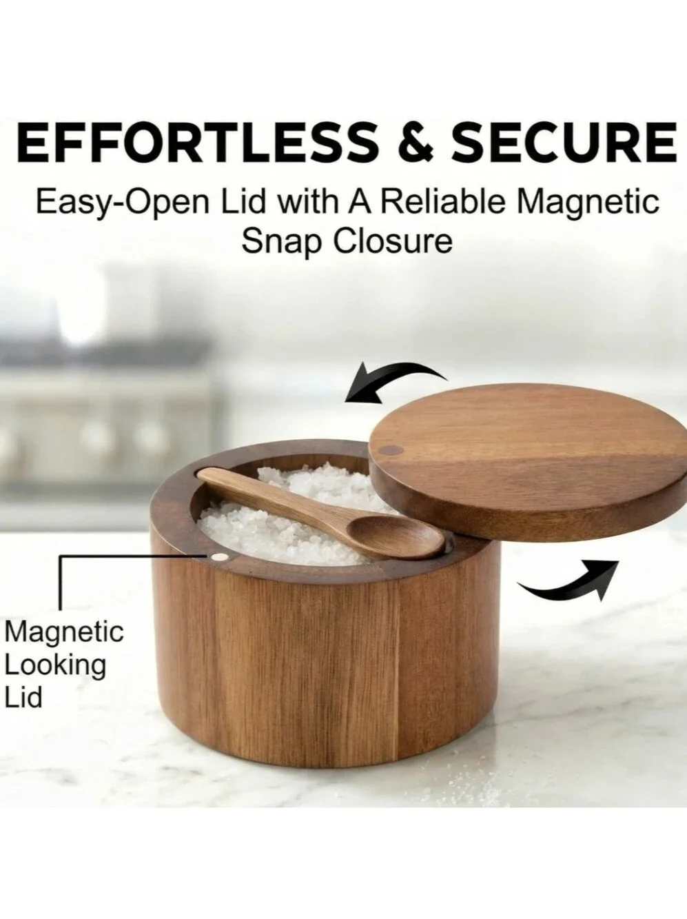 Acacia Wood Salt Cellar with Lid and Spoon